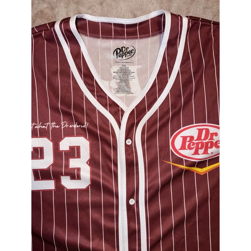 Dr Pepper #23 Baseball Jersey Men's Size 2XL Red Pinstripe Button Front